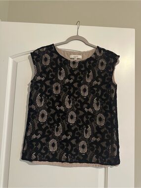 LOFT Black Lace Overlay Shell with Nude Lining